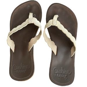 Reef Cushion Scallop Celine White Women’s Size 7 Sandals Flip Flops Pre-Owned